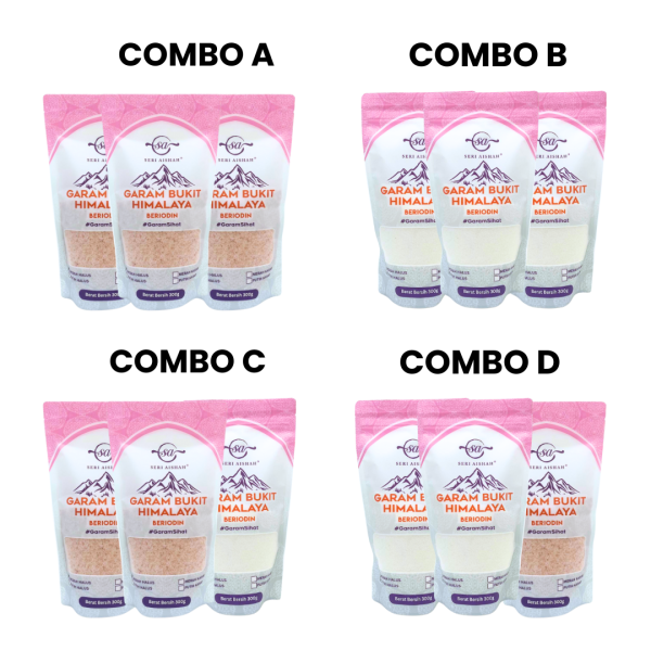 COMBO : Garam Seri Aishah Halus Beriodin Ziplock 300G (3 Unit)