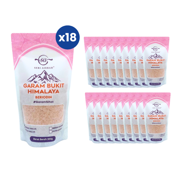 Pakej Hadiah : Garam Bukit Halus Merah Beriodin Seri Aishah - 1 Set (18 Unit) Ziplock 300G