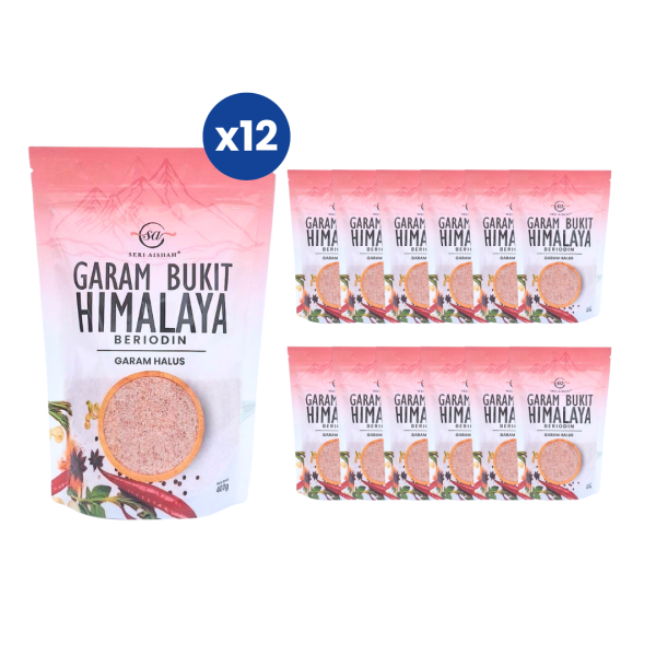 Pakej Hadiah : Garam Bukit Halus Merah Beriodin Seri Aishah - 1 Set (12 unit) Ziplock 400G